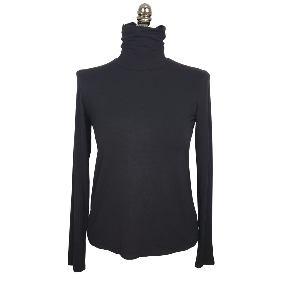 Eileen Fisher Womens Black Long Sleeve Turtleneck Top Stretch Jersey Basic S